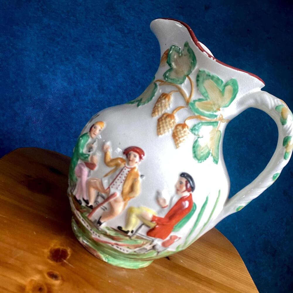 Antique 1920 Willie Brewd a Peck O Malt Staffordshire Jug Pitcher-Rare